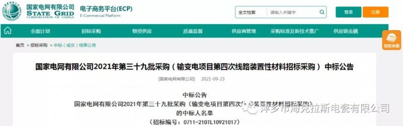 ?？死怪袠?biāo)國家電網(wǎng)有限公司2021年第三十九批采購（輸變電項(xiàng)目第四次線路裝置性材料招標(biāo)采購）項(xiàng)目